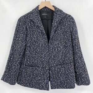 Lafayette 148 Tweed Boucle Wool Blend‎ Blazer Jacket Black Blue White Size 6
